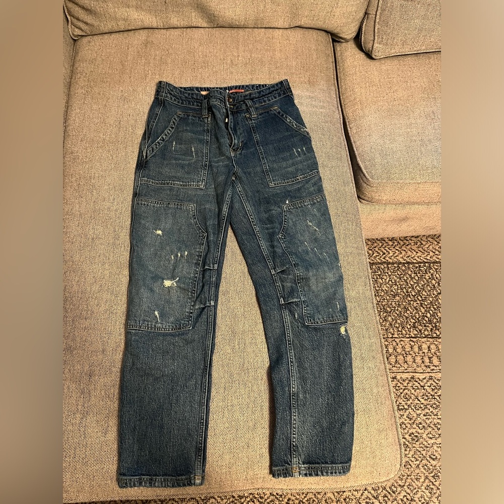 Pilcro Straight Leg Jeans - Distressed Dark Denim
